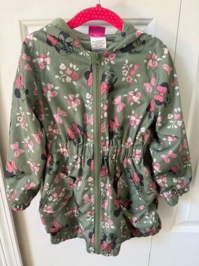 Disney Girls' Olive Green Minnie Mouse Hooded Rain Jacket